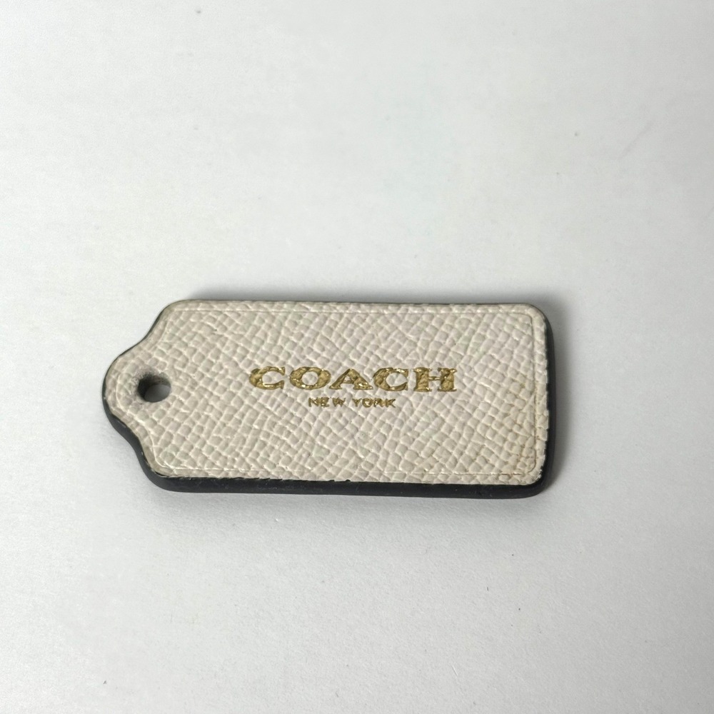 Coach Replacement Hangtag Cream Pebbled Leather Gold Logo Bag Charm 2.5 Inch